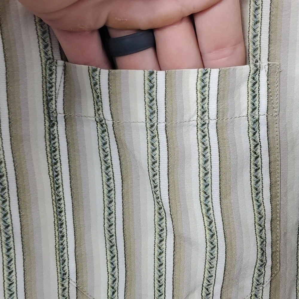 Tommy Bahama Button Down Shirt Vertical Striping Collar Island Tan Mens XL - Picture 4 of 10